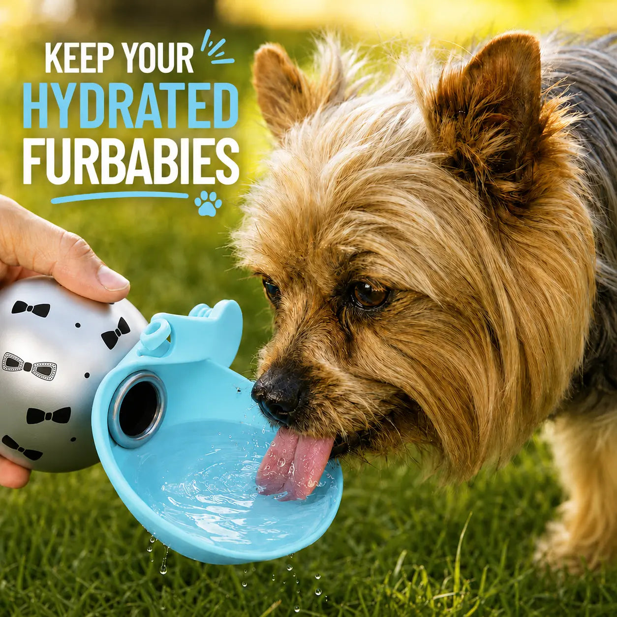 Stainless Steel Leak-Proof Pet Water Bottle with Integrated Drinking Basin - 285ml Ideal for Travel and Outdoor Activities