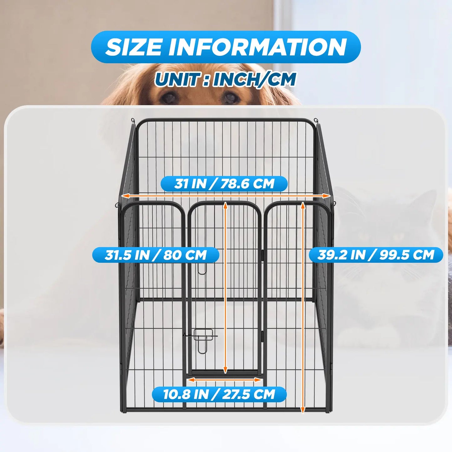 Heavy-Duty Metal Dog Playpen with Lockable Double Doors, Available in 4 to 16 Panels and Heights of 24", 32", and 40" for Indoor and Outdoor Use