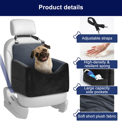 Luxury Memory Foam Dog Car Seat for Small to Medium Pets - Removable, Machine Washable, Adjustable Safety Leash, Soft Breathable Fabric, and Storage Pocket - Ideal for Travel in SUVs (Up to 30 lbs)