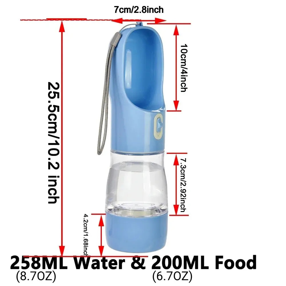 Portable Leak-Proof Pet Travel Water Bowl and Food Feeder, 258ML Water Capacity + 200ML Food Compartment, Easy to Clean and Detachable Design for Outdoor Adventures with Cats and Dogs