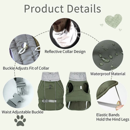 NACOCO Warm Dog Winter Coat - Padded Fleece Jacket Windproof Vest Reflective Stripe Large Dog Adjustable Clothes with Harness Snow Cold Weather Waterproof Outfit for Small Medium Large Dog