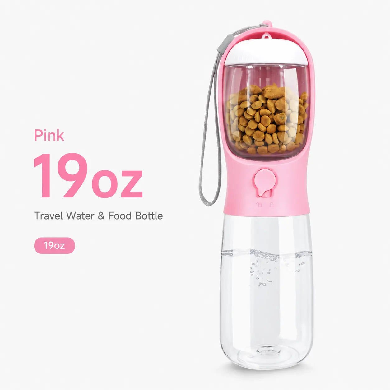 GMOX Portable Dog Water Bottle - Leak-Proof Dispenser with Integrated Bowl and Food Container, Made from Food-Grade Plastic for Outdoor Activities with Pets, Pink