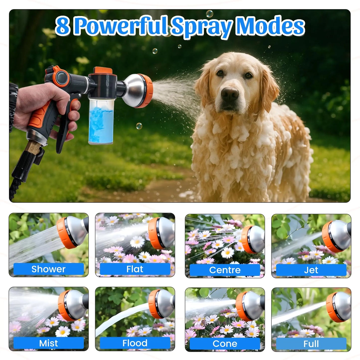Professional Dog Washing Kit with Hose Attachment, Shampoo Sprayer, Drying Towel, Toothbrush, and Scrubber for Tub Use