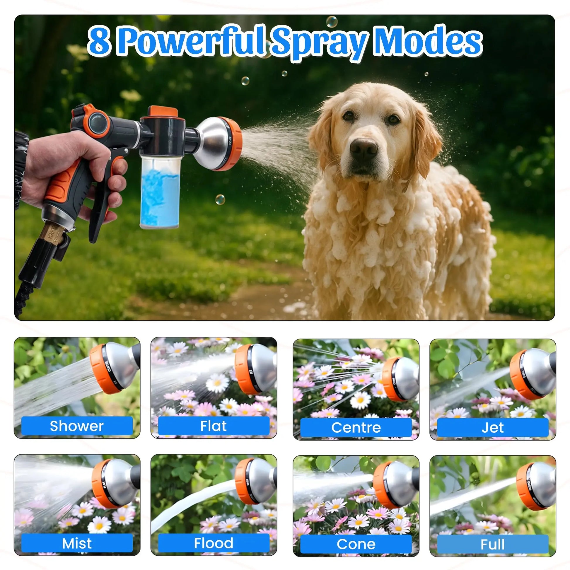Professional Dog Washing Kit with Hose Attachment, Shampoo Sprayer, Drying Towel, Toothbrush, and Scrubber for Tub Use