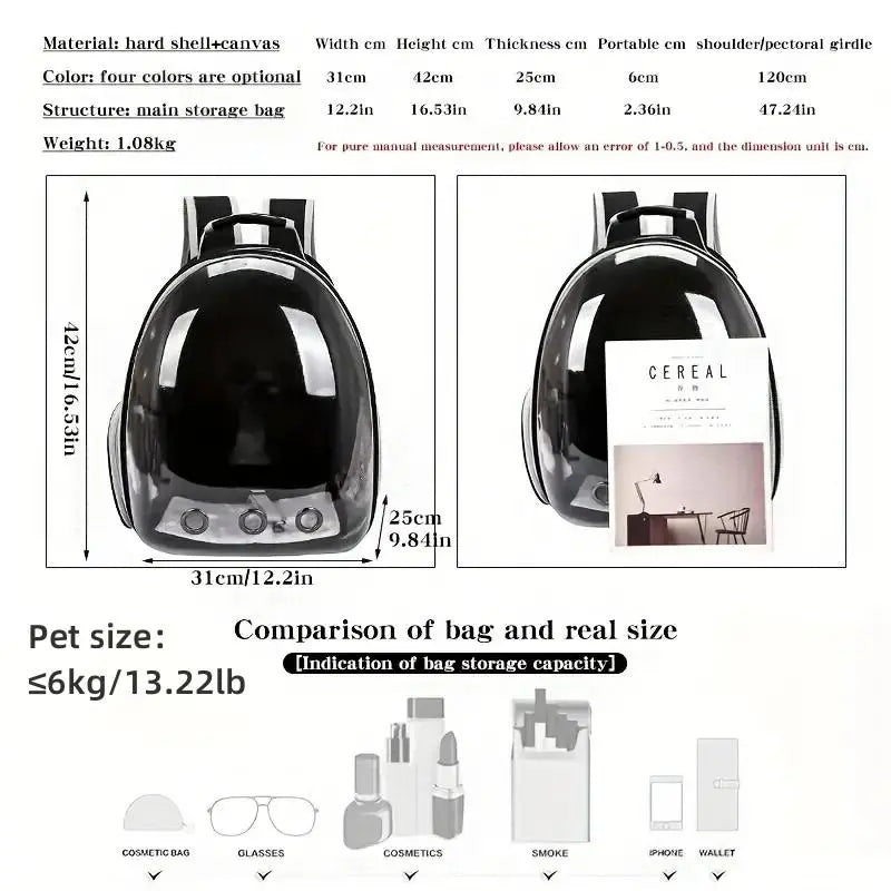 Portable Breathable Pet Carrier with Space Capsule Design, Dual Shoulder Travel Backpack for Dogs and Cats, Outdoor Pet Accessories