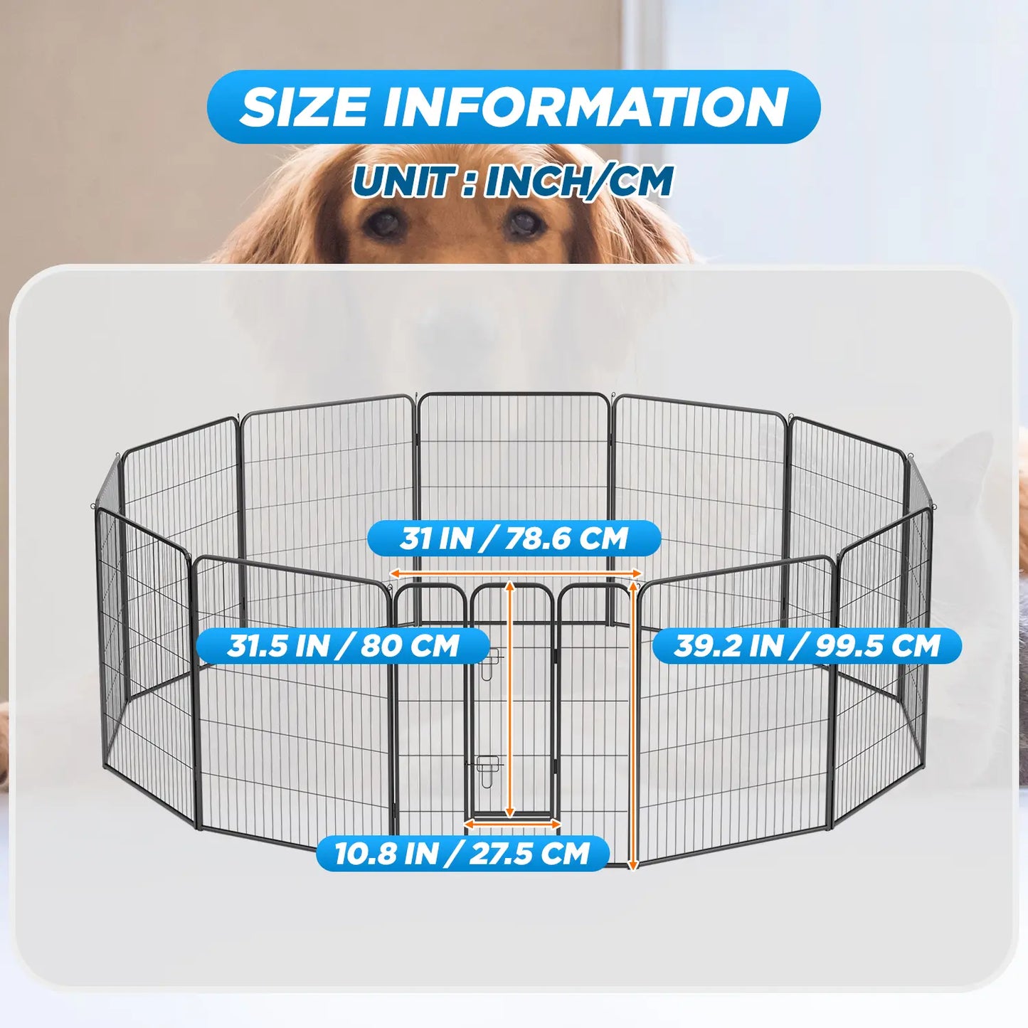 Heavy-Duty Metal Dog Playpen with Lockable Double Doors, Available in 4 to 16 Panels and Heights of 24", 32", and 40" for Indoor and Outdoor Use