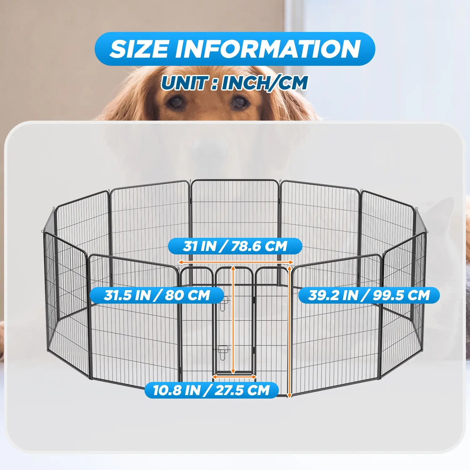 Heavy-Duty Metal Dog Playpen with Lockable Double Doors, Available in 4 to 16 Panels and Heights of 24", 32", and 40" for Indoor and Outdoor Use