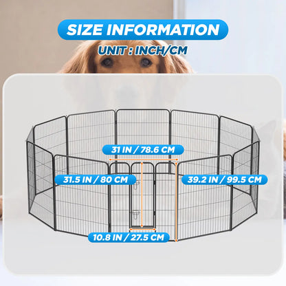 Heavy-Duty Metal Dog Playpen with Lockable Double Doors, Available in 4 to 16 Panels and Heights of 24", 32", and 40" for Indoor and Outdoor Use