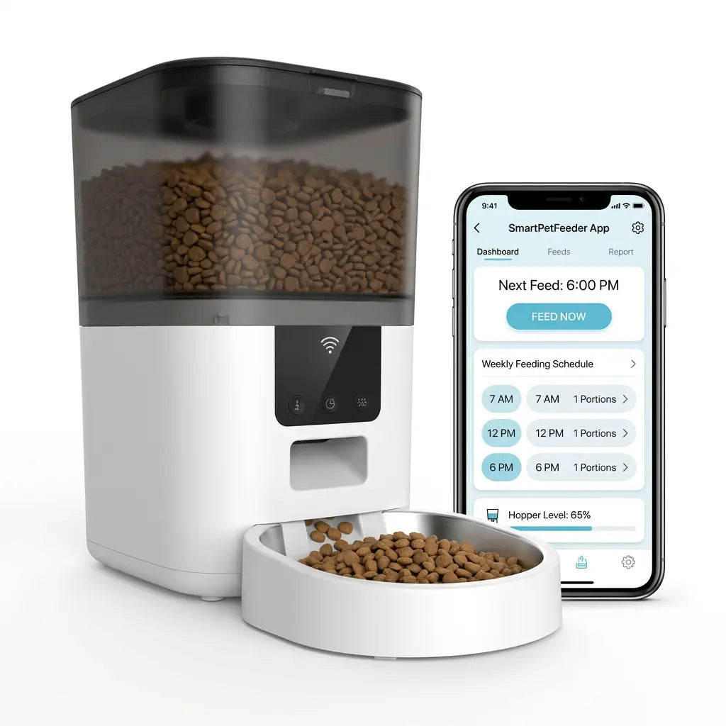 Automatic Smart Pet Feeder with Camera - App-Controlled Device for Dogs and Cats (4L/6L)