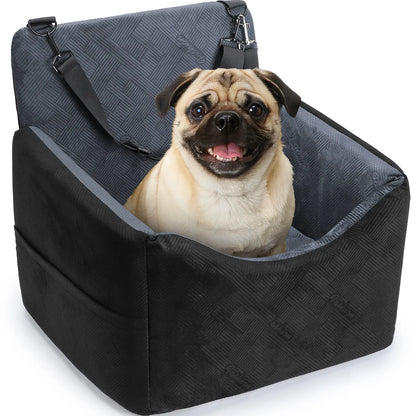 Luxury Memory Foam Dog Car Seat for Small to Medium Pets - Removable, Machine Washable, Adjustable Safety Leash, Soft Breathable Fabric, and Storage Pocket - Ideal for Travel in SUVs (Up to 30 lbs)