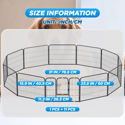 Heavy-Duty Metal Dog Playpen with Lockable Double Doors, Available in 4 to 16 Panels and Heights of 24", 32", and 40" for Indoor and Outdoor Use