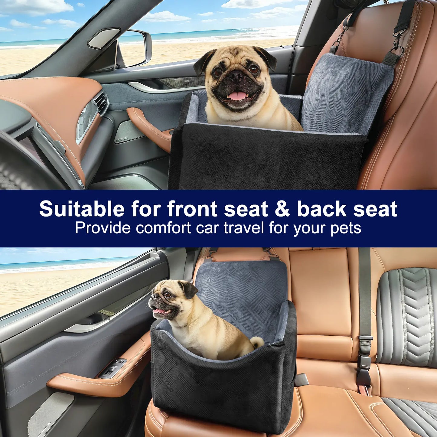 Luxury Memory Foam Dog Car Seat for Small to Medium Pets - Removable, Machine Washable, Adjustable Safety Leash, Soft Breathable Fabric, and Storage Pocket - Ideal for Travel in SUVs (Up to 30 lbs)