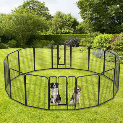 Heavy-Duty Metal Dog Playpen with Lockable Double Doors, Available in 4 to 16 Panels and Heights of 24", 32", and 40" for Indoor and Outdoor Use