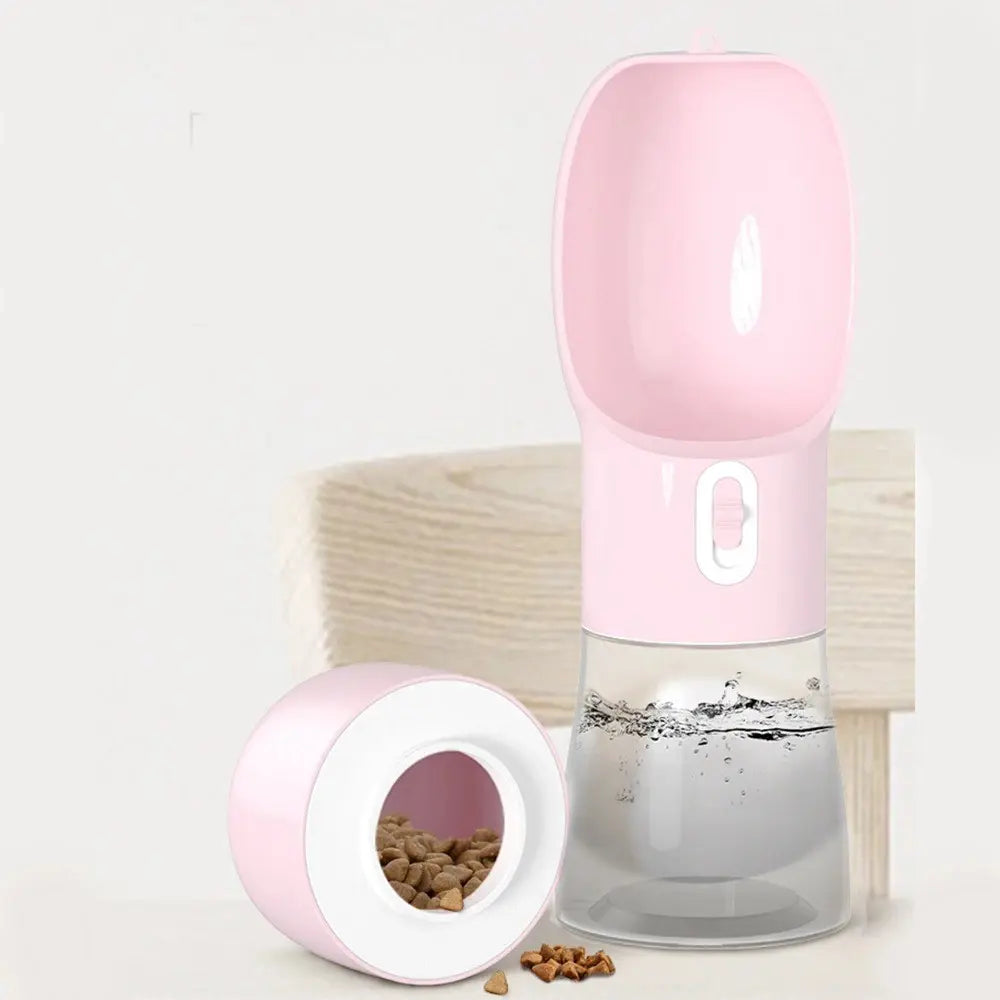 Portable Leak-Proof Pet Travel Water Bowl and Food Feeder, 258ML Water Capacity + 200ML Food Compartment, Easy to Clean and Detachable Design for Outdoor Adventures with Cats and Dogs