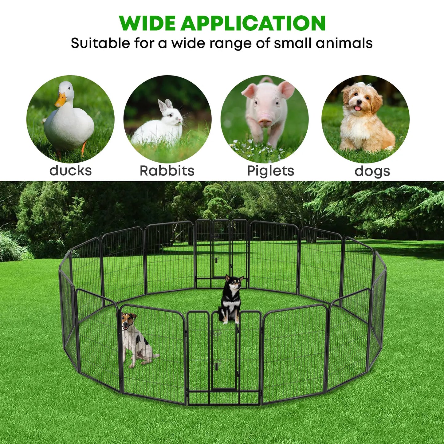 Heavy-Duty Metal Dog Playpen with Lockable Double Doors, Available in 4 to 16 Panels and Heights of 24", 32", and 40" for Indoor and Outdoor Use