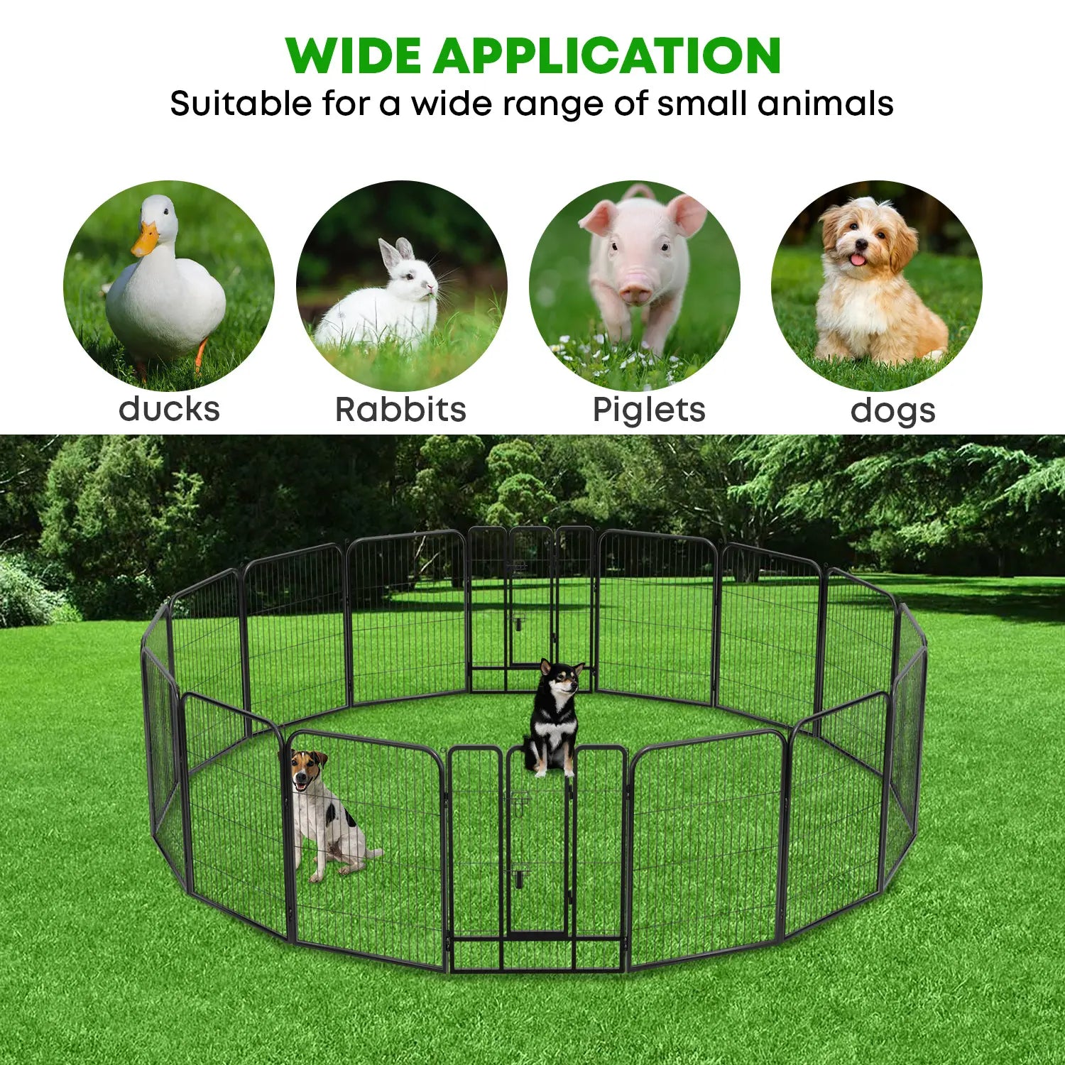 Heavy-Duty Metal Dog Playpen with Lockable Double Doors, Available in 4 to 16 Panels and Heights of 24", 32", and 40" for Indoor and Outdoor Use