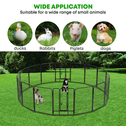 Heavy-Duty Metal Dog Playpen with Lockable Double Doors, Available in 4 to 16 Panels and Heights of 24", 32", and 40" for Indoor and Outdoor Use