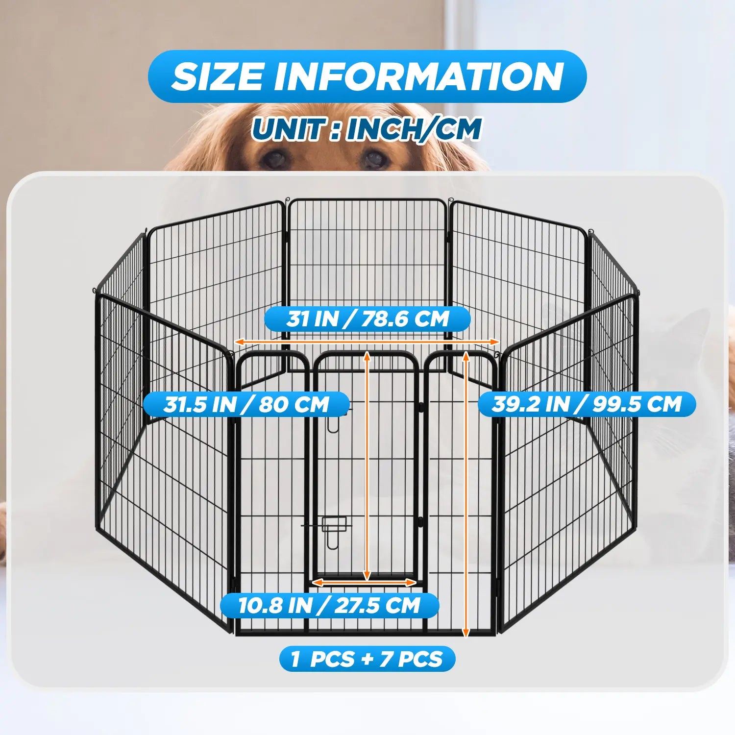Heavy-Duty Metal Dog Playpen with Lockable Double Doors, Available in 4 to 16 Panels and Heights of 24", 32", and 40" for Indoor and Outdoor Use
