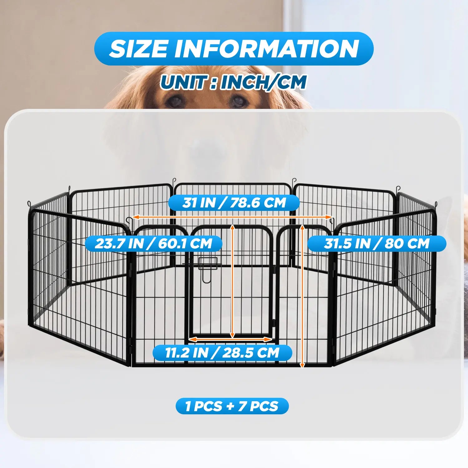 Heavy-Duty Metal Dog Playpen with Lockable Double Doors, Available in 4 to 16 Panels and Heights of 24", 32", and 40" for Indoor and Outdoor Use