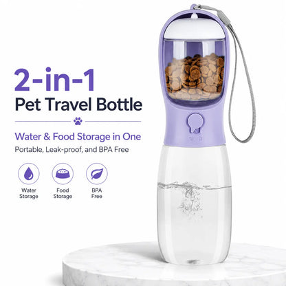 GMOX Portable Dog Water Bottle - Leak-Proof Dispenser with Integrated Bowl and Food Container, Made from Food-Grade Plastic for Outdoor Activities with Pets, Pink