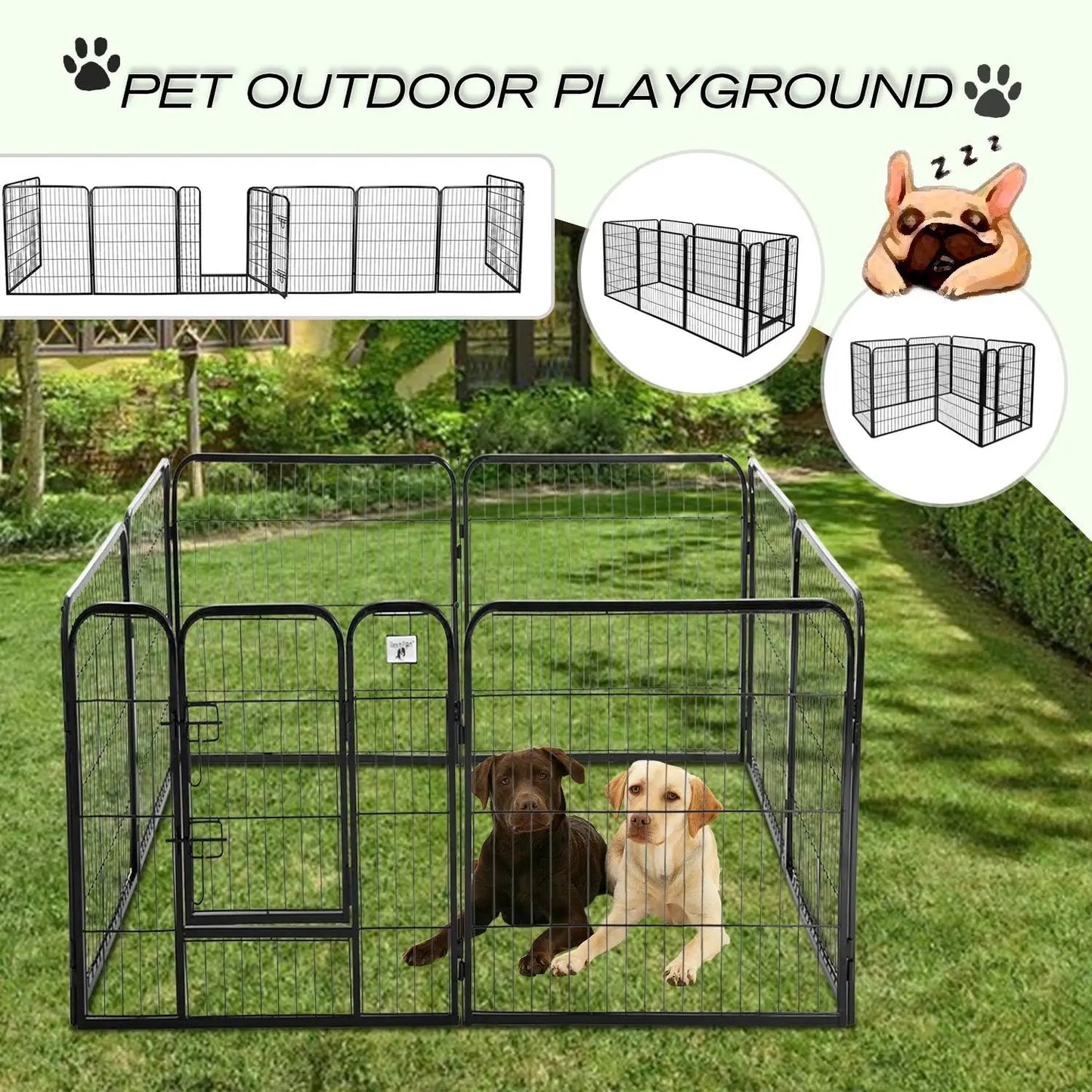 Heavy-Duty Metal Dog Playpen with Lockable Double Doors, Available in 4 to 16 Panels and Heights of 24", 32", and 40" for Indoor and Outdoor Use