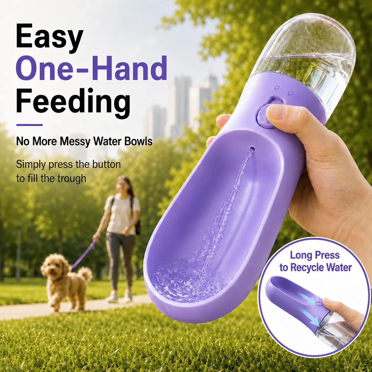 GMOX Portable Dog Water Bottle - Leak-Proof Dispenser with Integrated Bowl and Food Container, Made from Food-Grade Plastic for Outdoor Activities with Pets, Pink