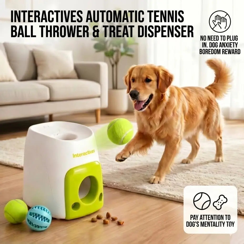Automatic Pet Tennis Ball Launcher - Non-Electric Toy for Small and Medium Dogs, Includes Pet Food Reward Feature for Training