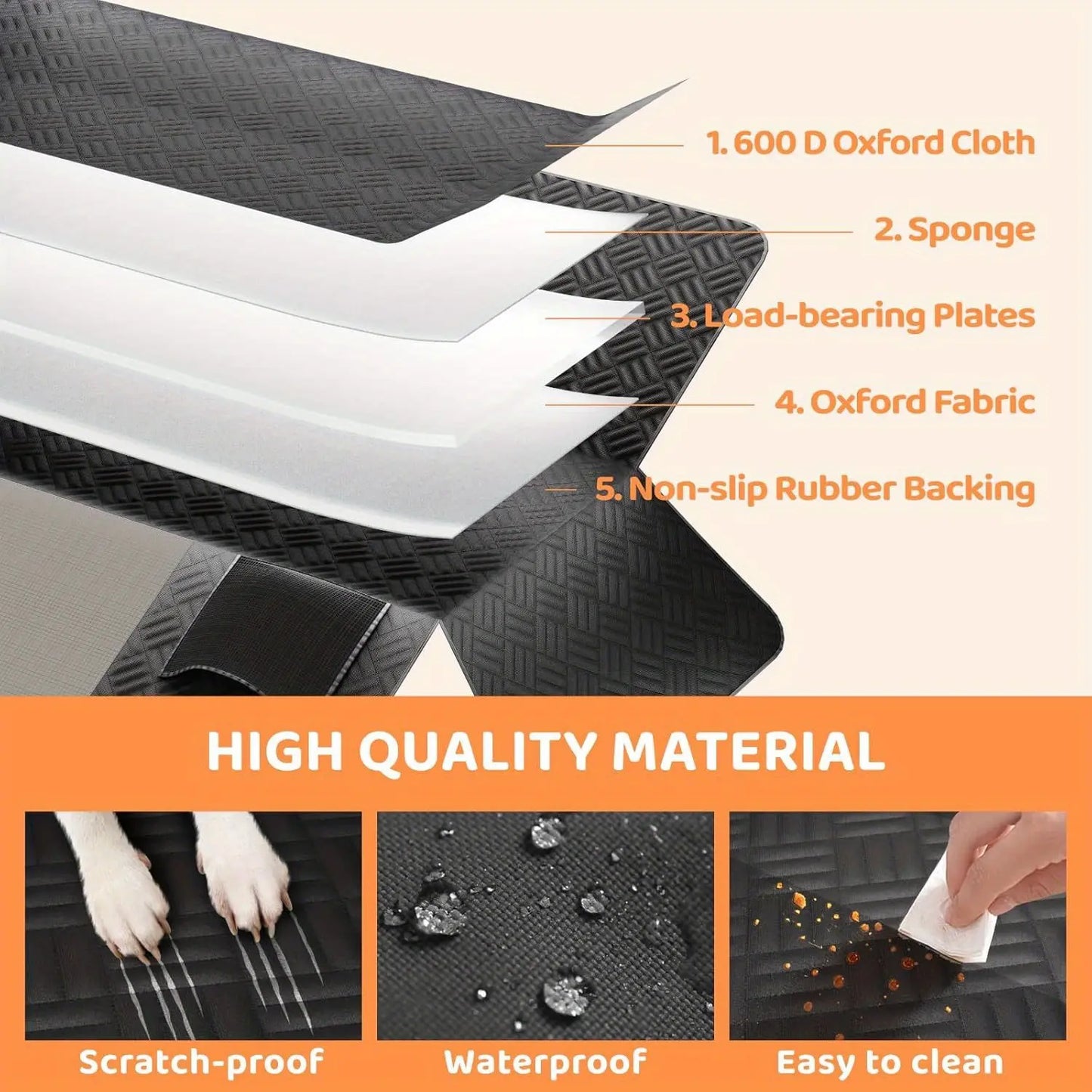 Dog Back Seat Extender for Vehicles - Heavy Duty Waterproof Pet Hammock and Cover, Supports 400 lbs, Ideal for Cars and SUVs, Black