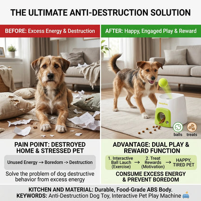 Automatic Pet Tennis Ball Launcher - Non-Electric Toy for Small and Medium Dogs, Includes Pet Food Reward Feature for Training