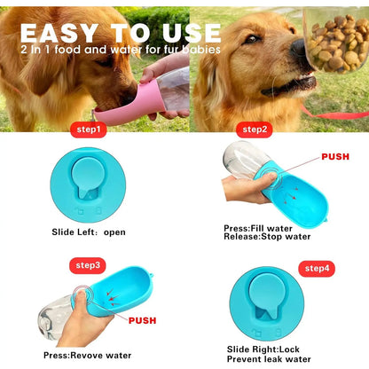 Portable Pet Water Bottle with Food Container for Dogs and Cats - Ideal for Hiking, Travel, and Outdoor Activities (19 Oz)