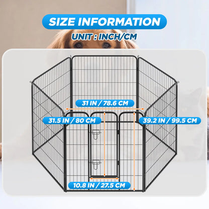 Heavy-Duty Metal Dog Playpen with Lockable Double Doors, Available in 4 to 16 Panels and Heights of 24", 32", and 40" for Indoor and Outdoor Use