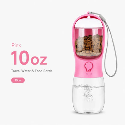 GMOX Portable Dog Water Bottle - Leak-Proof Dispenser with Integrated Bowl and Food Container, Made from Food-Grade Plastic for Outdoor Activities with Pets, Pink