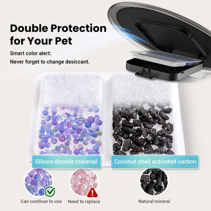 Vacqueen Smart Automatic Cat Feeder for Multiple Cats - Advanced Anti-Jam Technology, Dual-Effect Desiccant System, 6L Capacity with 10-Second Voice Recorder for Cats and Small Dogs