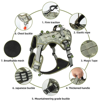 Yuy Pet Large Dog Tactical Harness, Dog Harness for Large Dogs , Durable Reflective Dog Harness, Easy to Control，Service Dog，Step in Dog Harness
