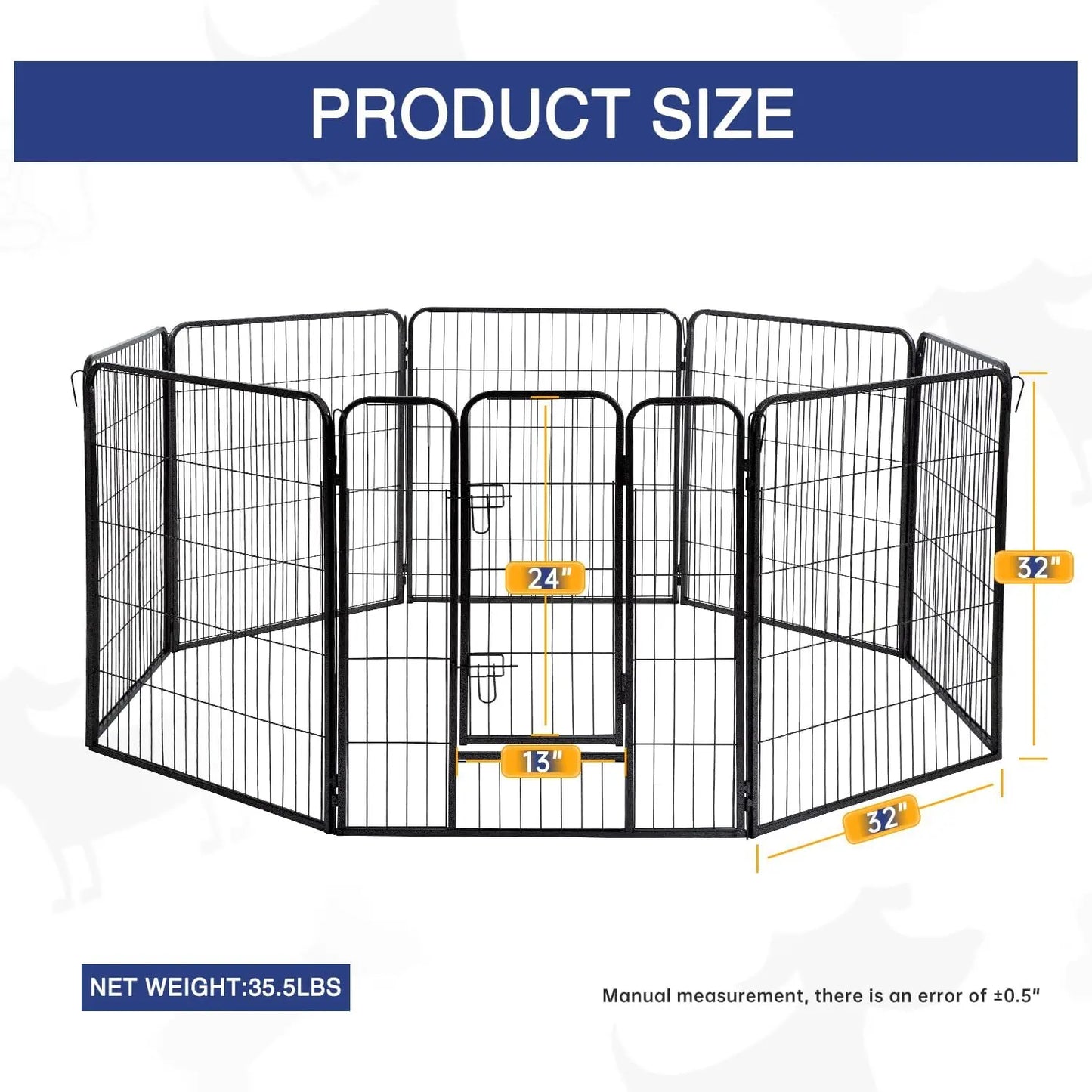 Heavy-Duty Metal Dog Playpen with Lockable Double Doors, Available in 4 to 16 Panels and Heights of 24", 32", and 40" for Indoor and Outdoor Use