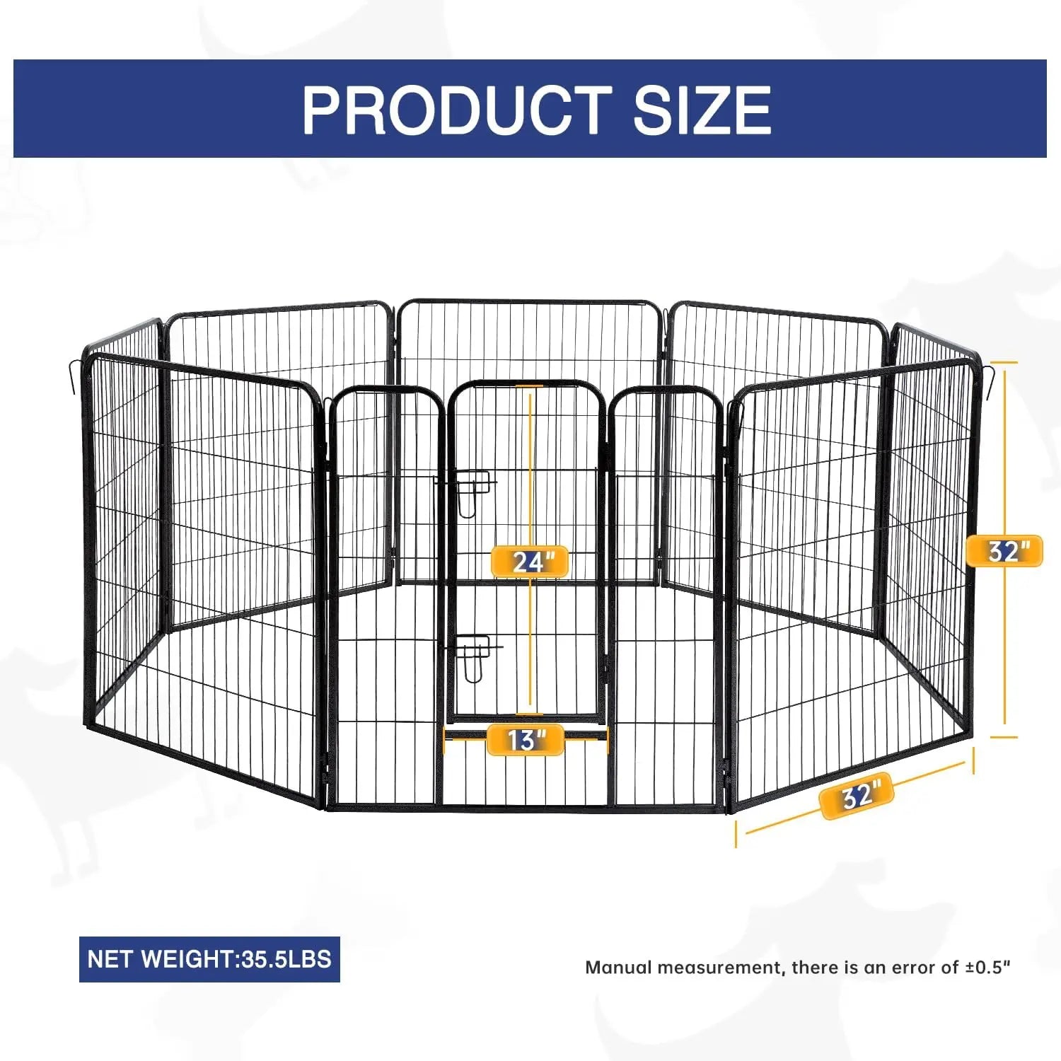 Heavy-Duty Metal Dog Playpen with Lockable Double Doors, Available in 4 to 16 Panels and Heights of 24", 32", and 40" for Indoor and Outdoor Use