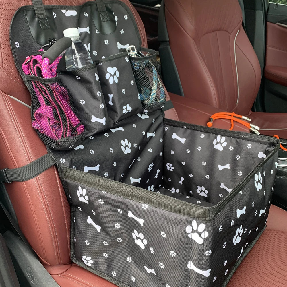 Dog Car Seat with Storage Pockets,Travel Dog Car Seat Cover Folding Hammock Dog Car Seat Basket for Small Medium Dogs