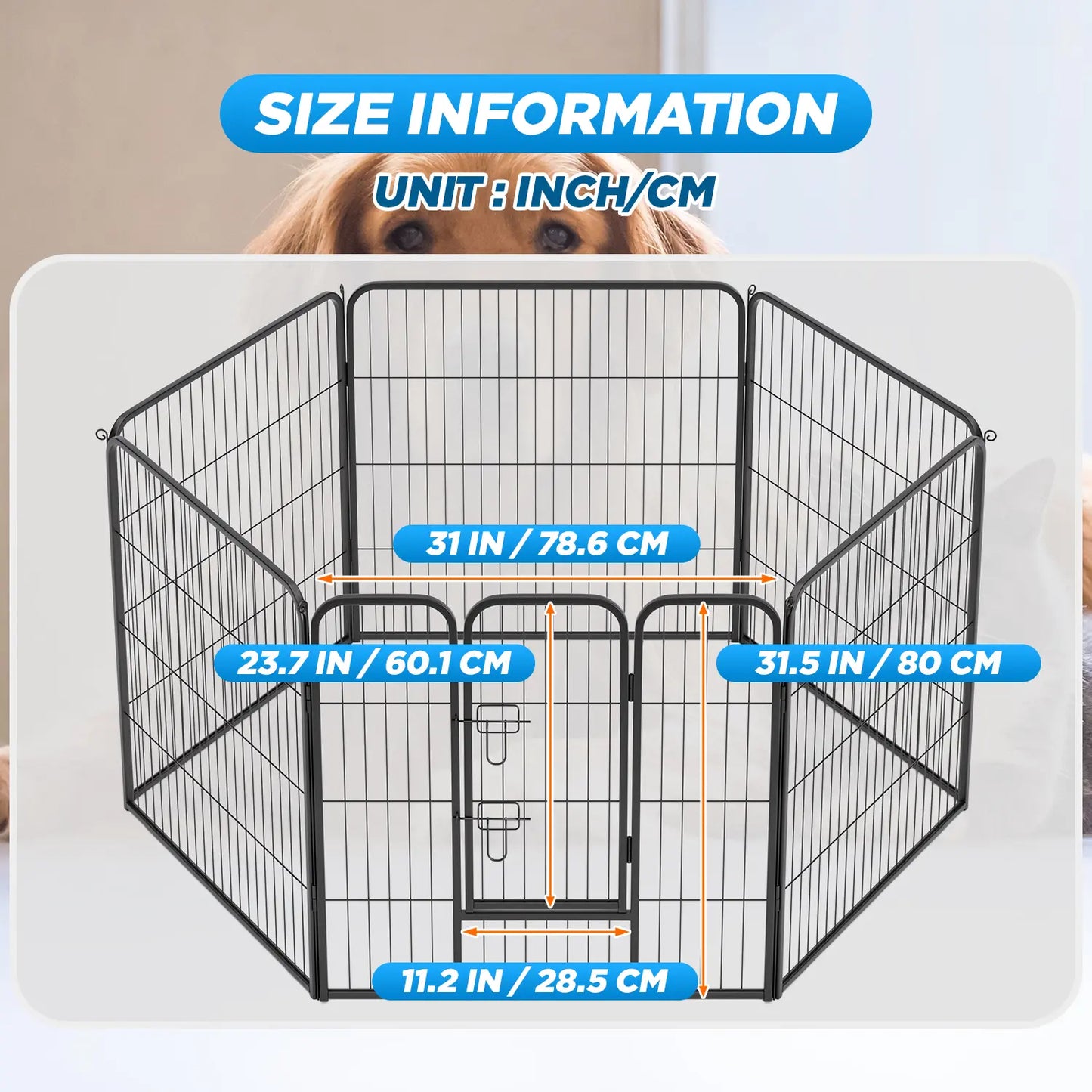 Heavy-Duty Metal Dog Playpen with Lockable Double Doors, Available in 4 to 16 Panels and Heights of 24", 32", and 40" for Indoor and Outdoor Use