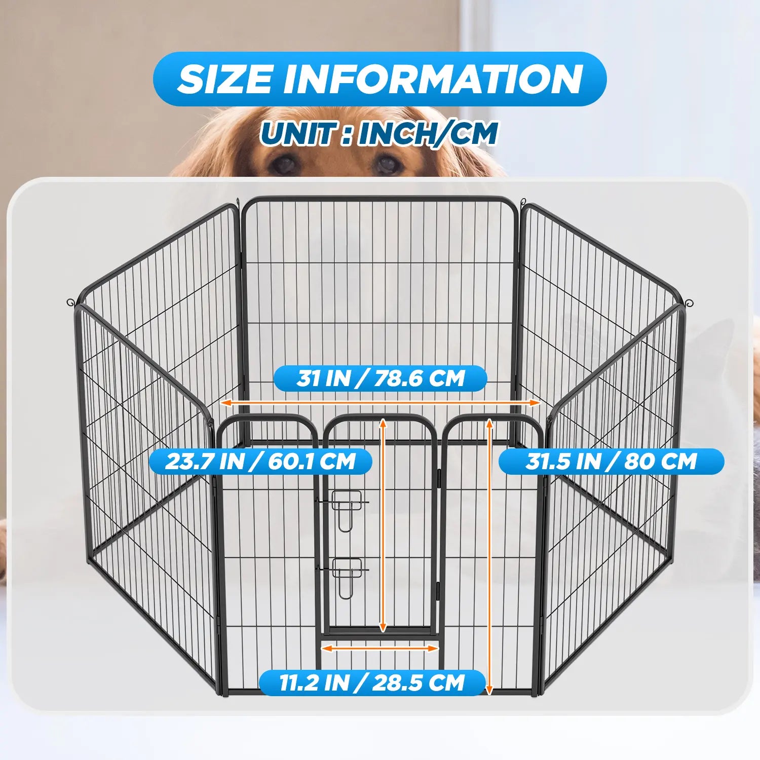 Heavy-Duty Metal Dog Playpen with Lockable Double Doors, Available in 4 to 16 Panels and Heights of 24", 32", and 40" for Indoor and Outdoor Use