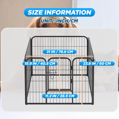 Heavy-Duty Metal Dog Playpen with Lockable Double Doors, Available in 4 to 16 Panels and Heights of 24", 32", and 40" for Indoor and Outdoor Use