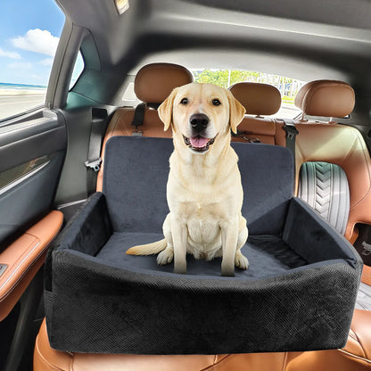 Luxury Memory Foam Dog Car Seat for Small to Medium Pets - Removable, Machine Washable, Adjustable Safety Leash, Soft Breathable Fabric, and Storage Pocket - Ideal for Travel in SUVs (Up to 30 lbs)