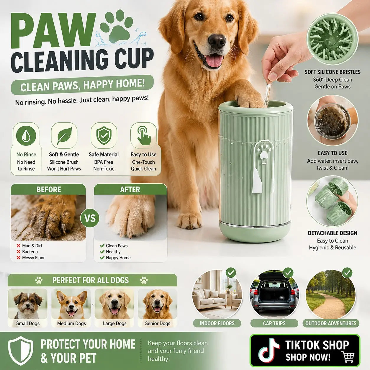 Portable Silicone Dog Paw Cleaner, 360° Deep Cleaning Foot Bath for All Dog Sizes