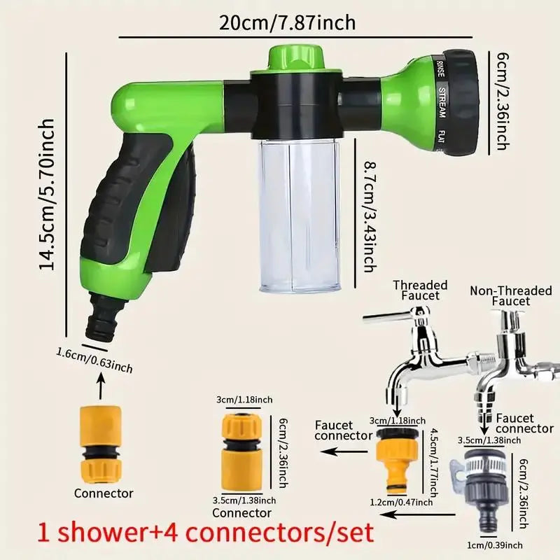 Professional Multifunctional Pet Shower Kit - 5-Piece Adjustable High Pressure Cleaner Nozzle Set for Grooming and Bathing Pets, Includes Fur Saver and Deshedding Nozzles, Ideal for Home and Outdoor Use