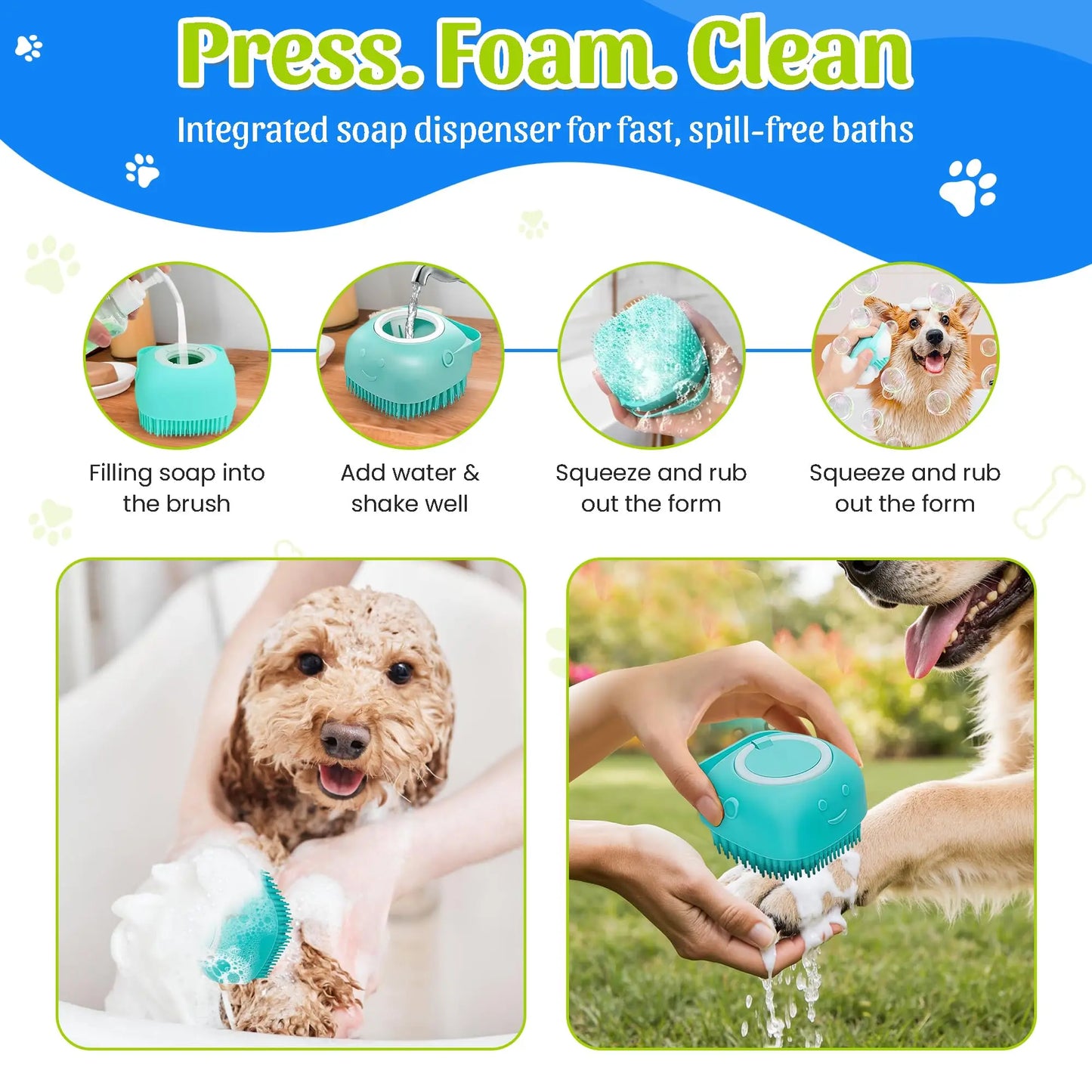 Professional Dog Washing Kit with Hose Attachment, Shampoo Sprayer, Drying Towel, Toothbrush, and Scrubber for Tub Use