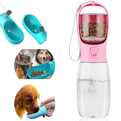Portable Pet Water Bottle with Food Container for Dogs and Cats - Ideal for Hiking, Travel, and Outdoor Activities (19 Oz)