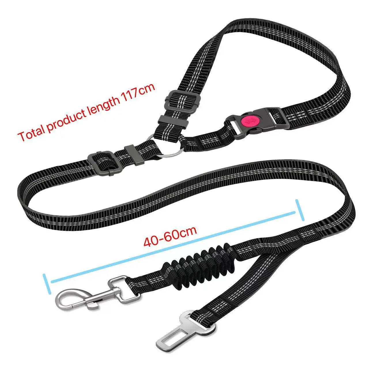 Dog Car Seat Belt – Dual Secure Headrest and Metal Buckle Pet Safety Restraint with Shock Absorbing Bungee