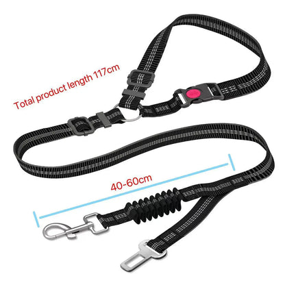 Dog Car Seat Belt – Dual Secure Headrest and Metal Buckle Pet Safety Restraint with Shock Absorbing Bungee