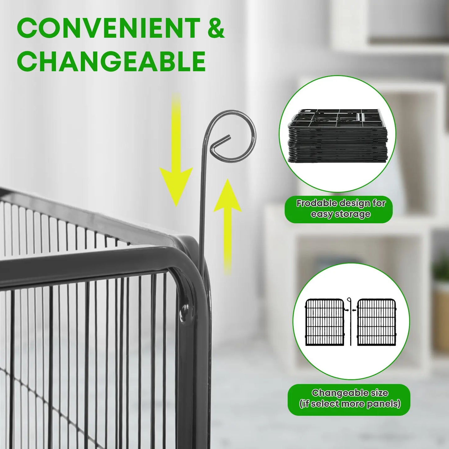 Heavy-Duty Metal Dog Playpen with Lockable Double Doors, Available in 4 to 16 Panels and Heights of 24", 32", and 40" for Indoor and Outdoor Use