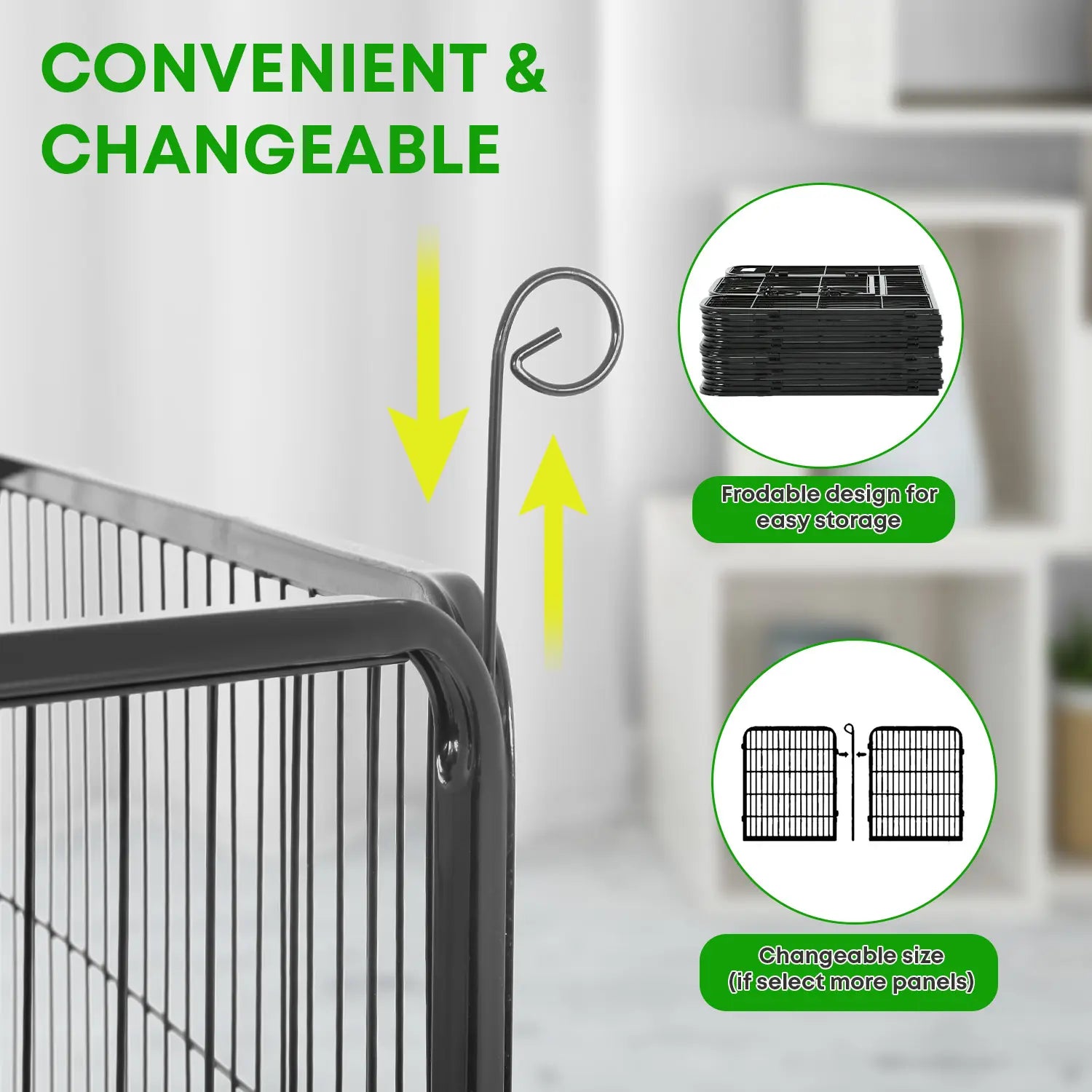 Heavy-Duty Metal Dog Playpen with Lockable Double Doors, Available in 4 to 16 Panels and Heights of 24", 32", and 40" for Indoor and Outdoor Use