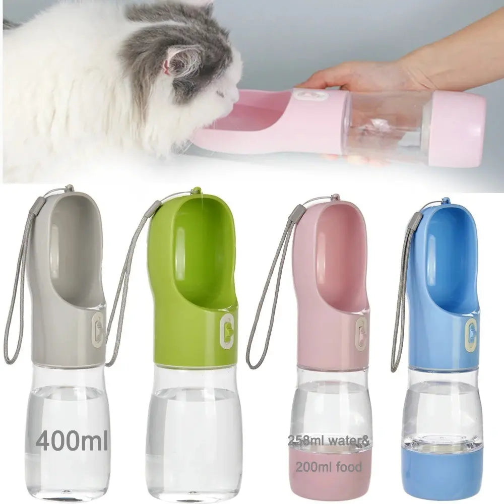 Portable Leak-Proof Pet Travel Water Bowl and Food Feeder, 258ML Water Capacity + 200ML Food Compartment, Easy to Clean and Detachable Design for Outdoor Adventures with Cats and Dogs
